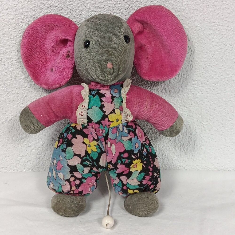 Sterntaler Musical Mouse Pink Floral Soft Body West Germany Vintage Flaws